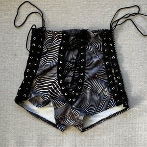 High-Waisted Zebra Print Lace-Up Festival/Rave Shorts